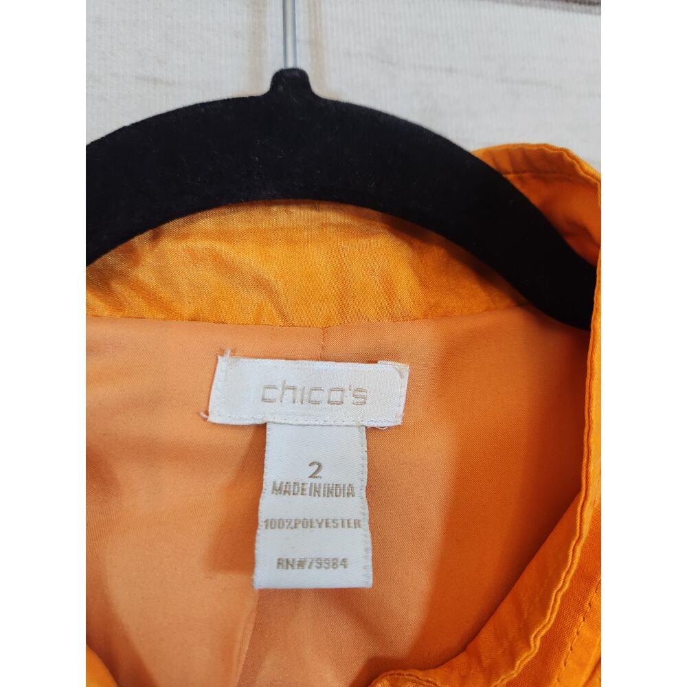 Chico's‎ Womens Orange Solid Pintuck Pleated Button Front 3/4 Sleeve Jacket Sz L - Picture 3 of 5